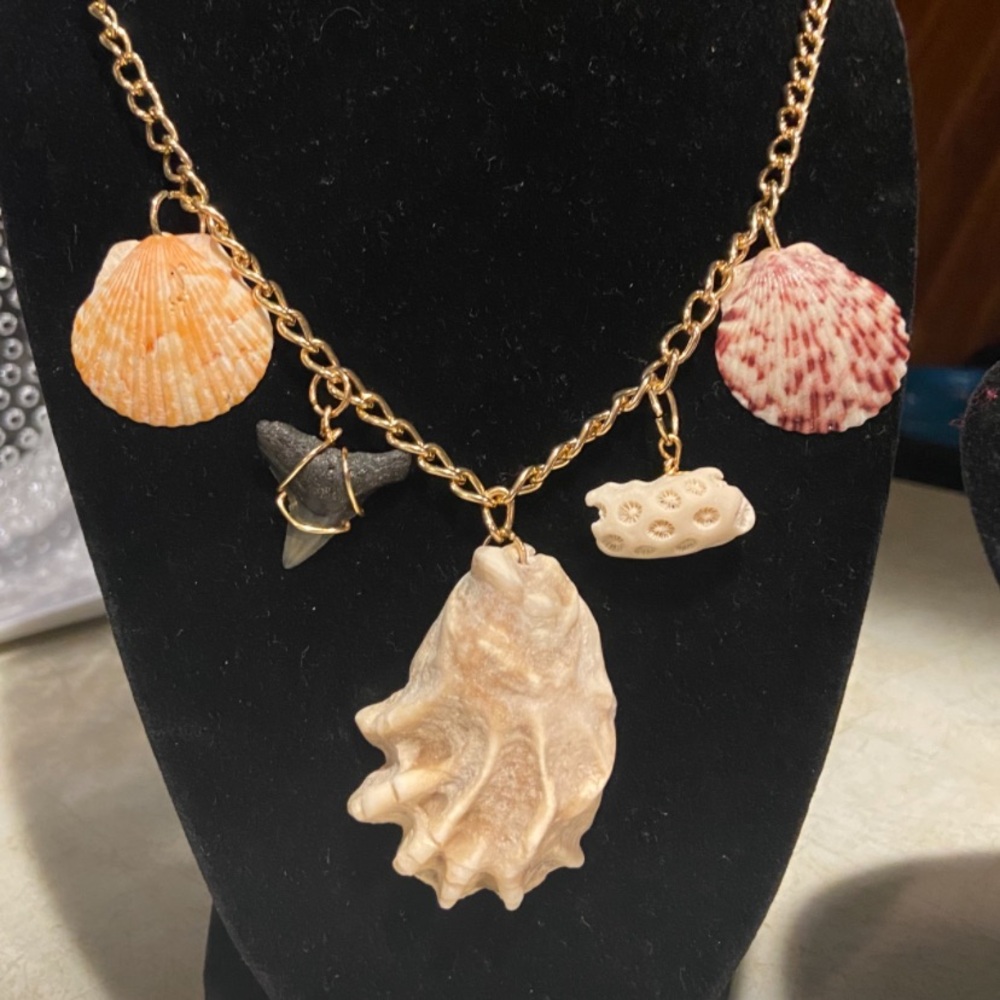 Beach necklace  - seashells - shark teeth